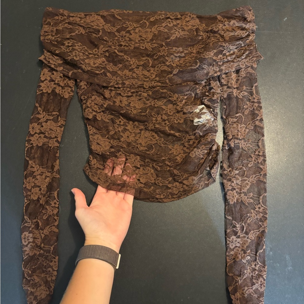 Brown Lace Off-Shoulder Top